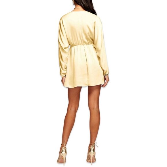 NWT Ramy Brook Tanya V-Neck‎ Satin Long Sleeve Mini Dress Daffodil Yellow Size 2 - Picture 3 of 13